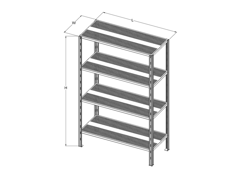 Raft inox demontabil cu 4 polite din table perforate, reglabile pe inaltime. Picioarele din tabla in...